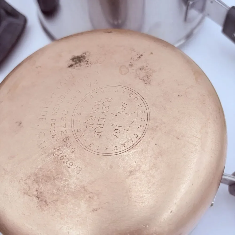 Vintage Revere Ware Copper Clad 9 Pc Cookware Set USA 1950s-60s Patent Pots Lids